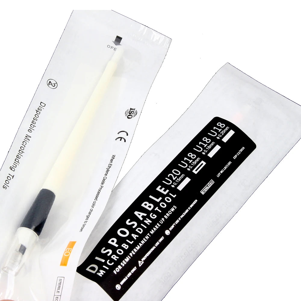 10PCS/BOX Sterile Disposable Microblading Pen U Shape Blade 18 Pins 0.15/0.18MM Permanent Makup Eyebrow Liner Tattoo Pen