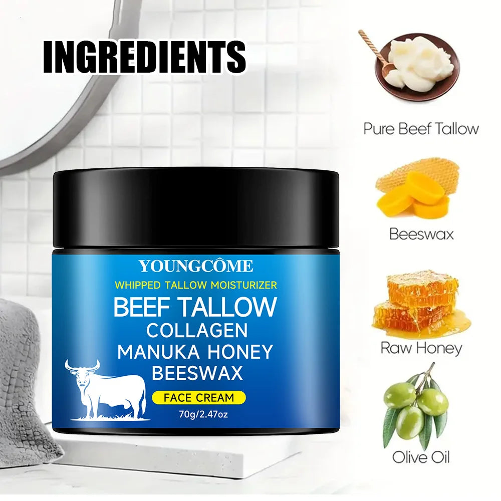 Beef Tallow Face Moisturizer Whipped Beef Tallow & Honey Balm Face & Body Skin Care Grass Fed Grass Finished Face Cream new