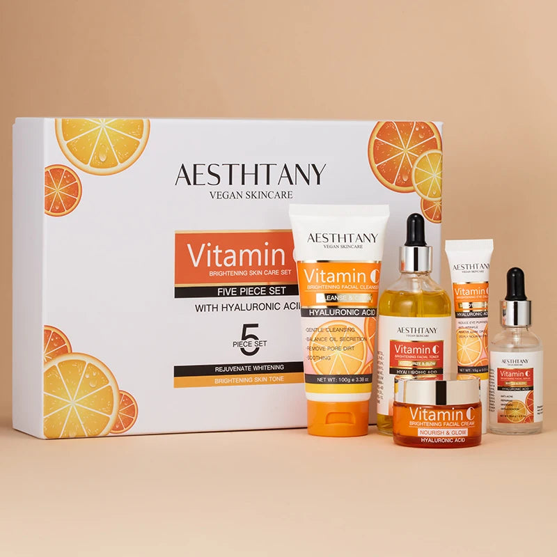 Natural Vitamin C Skin Care Set Moisturizing Hyaluronic Acid Skin Care Kit 5PCS Women Beauty Set