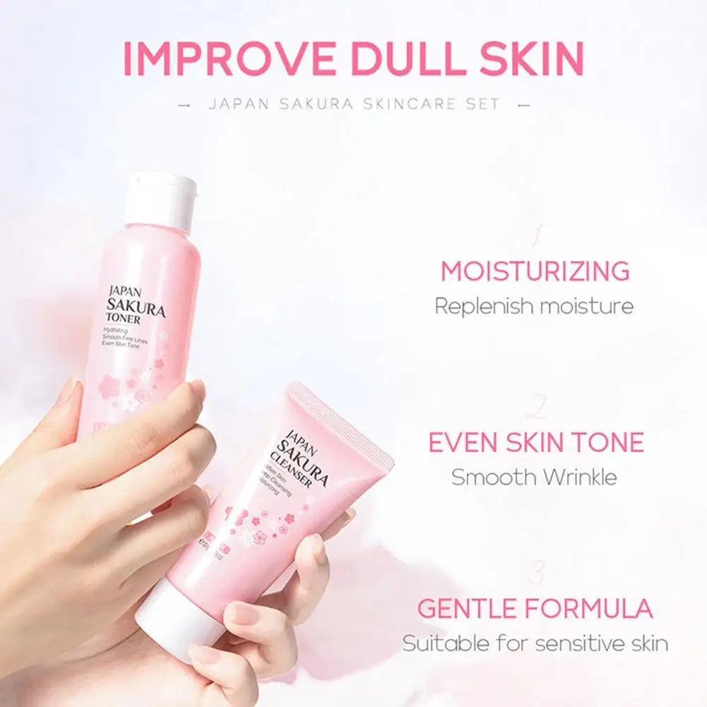5PCs Facial Skin Care Set Gentle Skin Cleaning Travel Skincare Set For Girls W/ Cleanser Toner Face Serum Cream Eye Cream