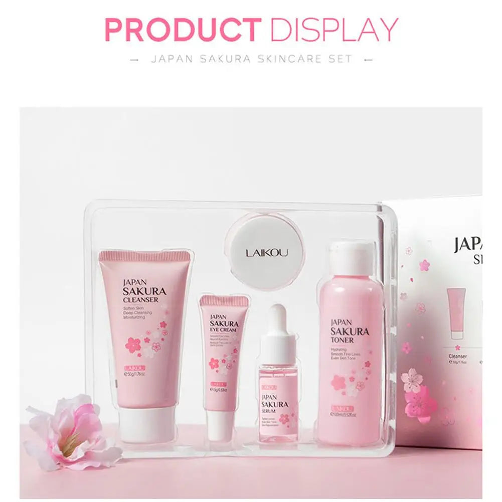 5PCs Facial Skin Care Set Gentle Skin Cleaning Travel Skincare Set For Girls W/ Cleanser Toner Face Serum Cream Eye Cream