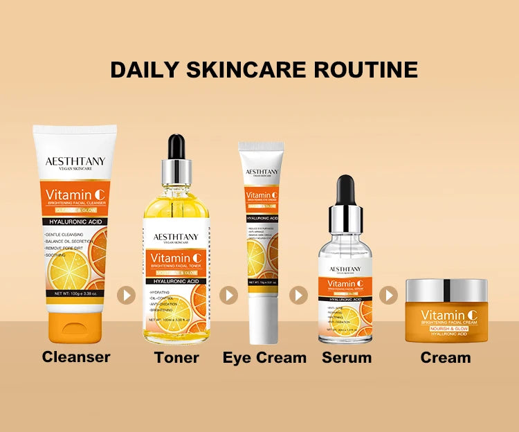 Natural Vitamin C Skin Care Set Moisturizing Hyaluronic Acid Skin Care Kit 5PCS Women Beauty Set