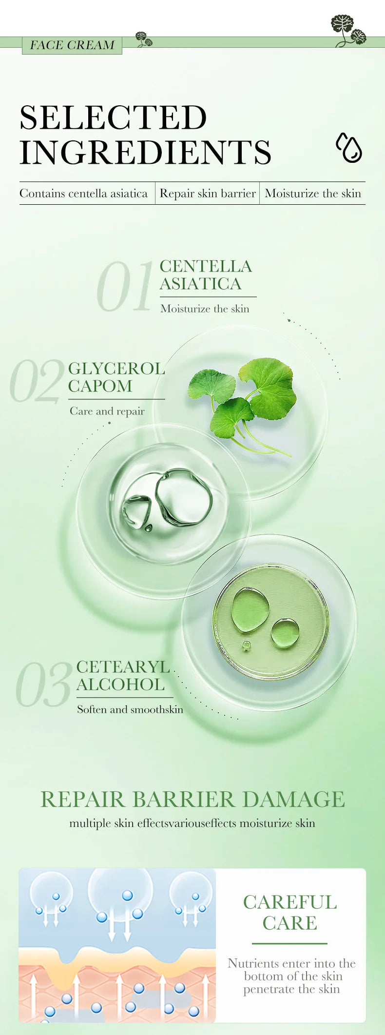 BIOAQUA Centella Asiatica Face Cream skincare Moisturizing Nourishing Firming Facial Cream Skin Care for Beauty