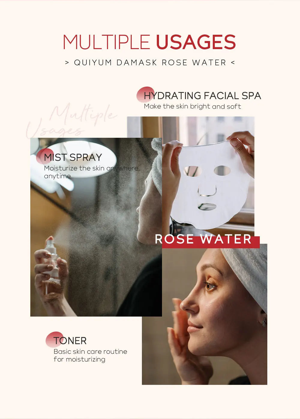 Face Care Rose Water Nourishing Skin Improve Dullness Anti Aging Facial Toner Damask Korean Skincare Products 100ml