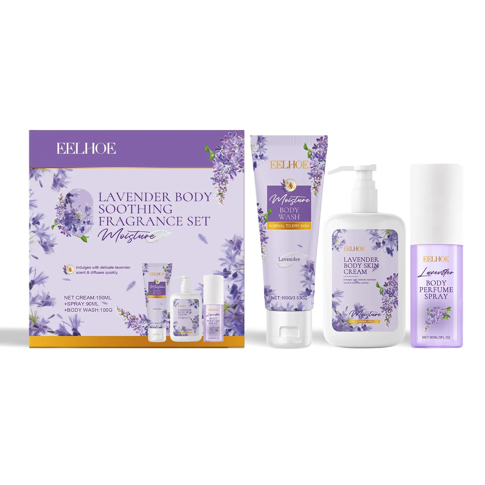 Eelhoe Lavender Body Care Set Keep Freshing Lasting Fragrance Deep Clean Reduce Dry Removing Exfoliate Skin Moisturizing Product