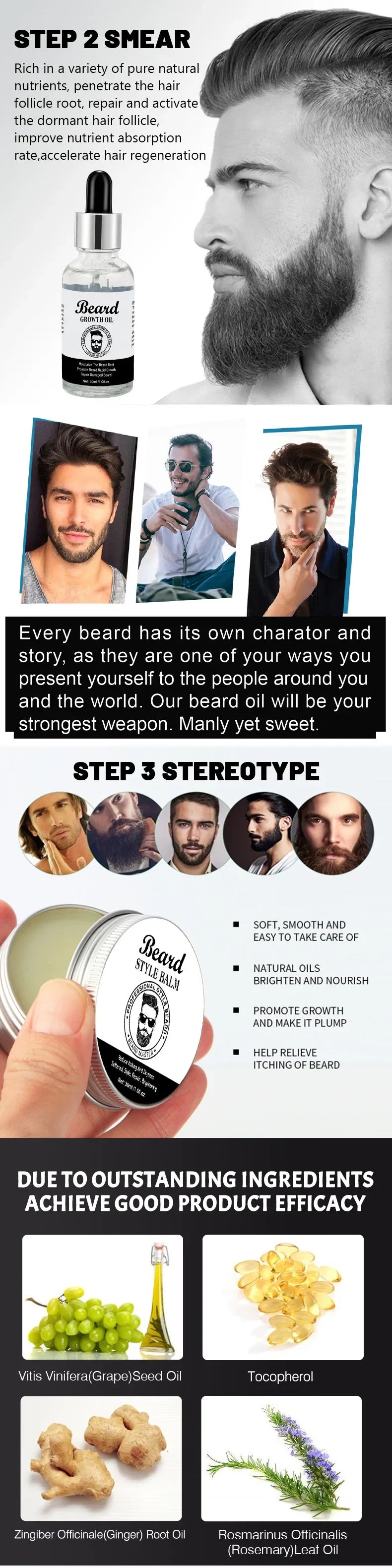 Men's Beard Kit Soft smooth And Easy To Take Care Of Natural Oils Brighten And Nourish Promote Growth Relieve Itching Of Beard