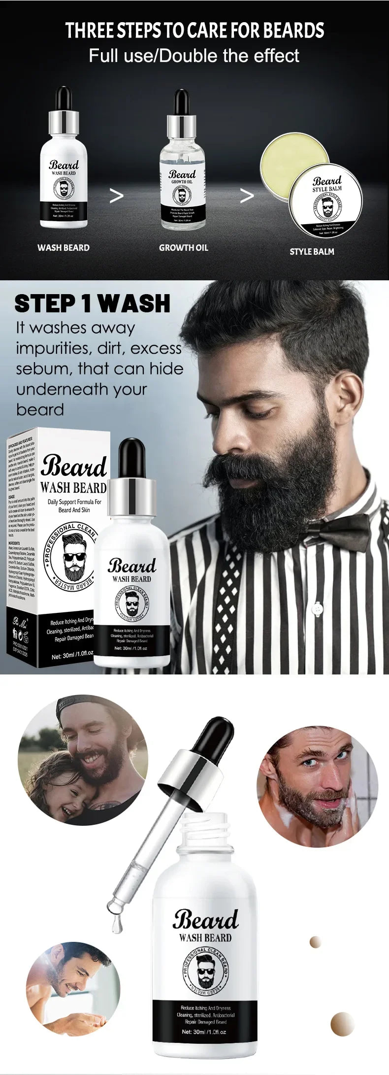 Men's Beard Kit Soft smooth And Easy To Take Care Of Natural Oils Brighten And Nourish Promote Growth Relieve Itching Of Beard