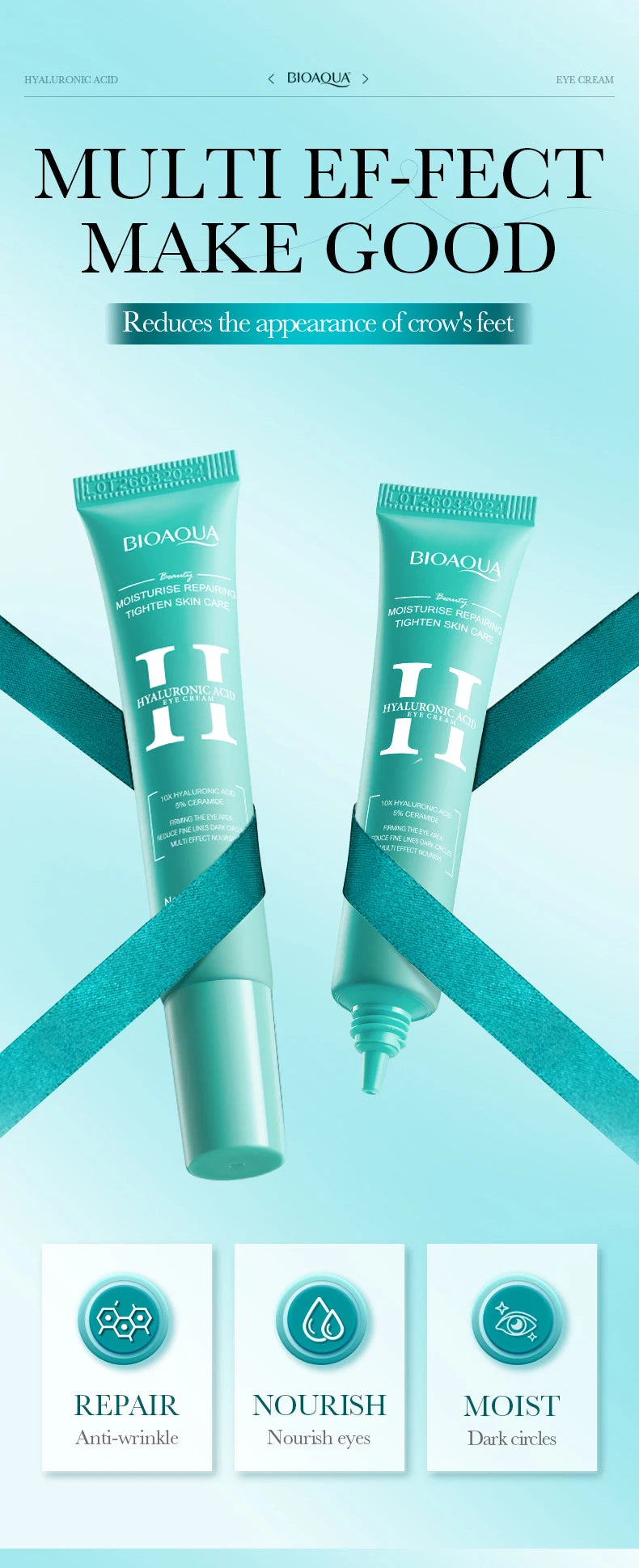 2pcs/kit BIOAQUA Hyaluronic Acid Skin Care Sets Face Eye Cream Moisturizing Hydrating Firming Facial Eyes Creams Face Skin Care