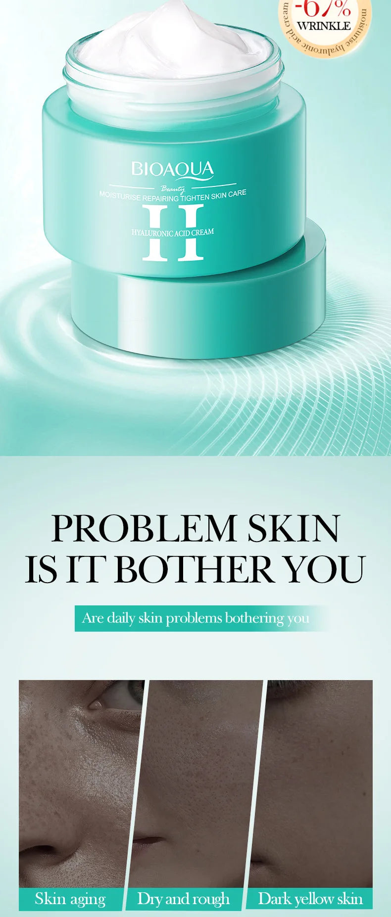 2pcs/kit BIOAQUA Hyaluronic Acid Skin Care Sets Face Eye Cream Moisturizing Hydrating Firming Facial Eyes Creams Face Skin Care