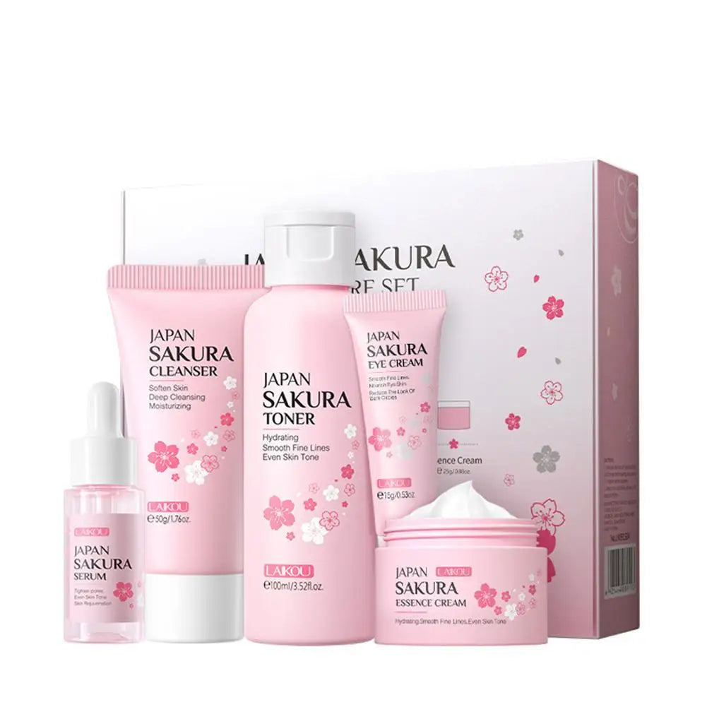 5PCs Facial Skin Care Set Gentle Skin Cleaning Travel Skincare Set For Girls W/ Cleanser Toner Face Serum Cream Eye Cream