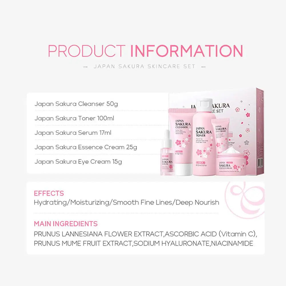 5PCs Facial Skin Care Set Gentle Skin Cleaning Travel Skincare Set For Girls W/ Cleanser Toner Face Serum Cream Eye Cream
