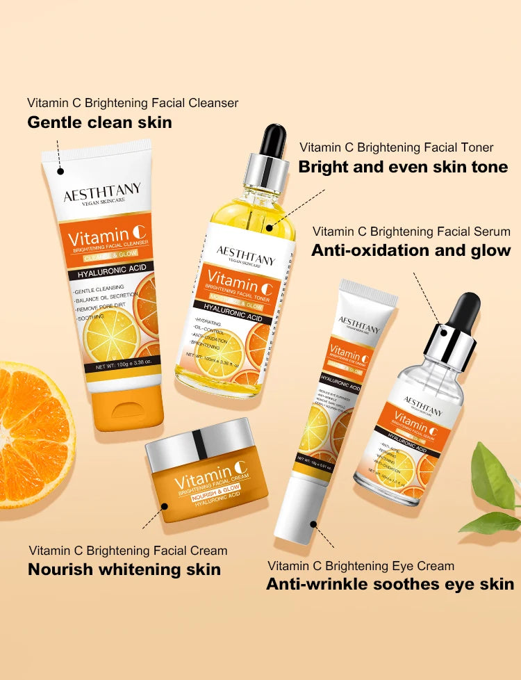 Natural Vitamin C Skin Care Set Moisturizing Hyaluronic Acid Skin Care Kit 5PCS Women Beauty Set