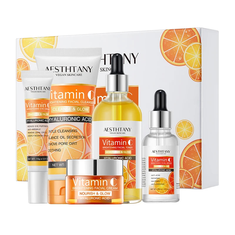 Natural Vitamin C Skin Care Set Moisturizing Hyaluronic Acid Skin Care Kit 5PCS Women Beauty Set
