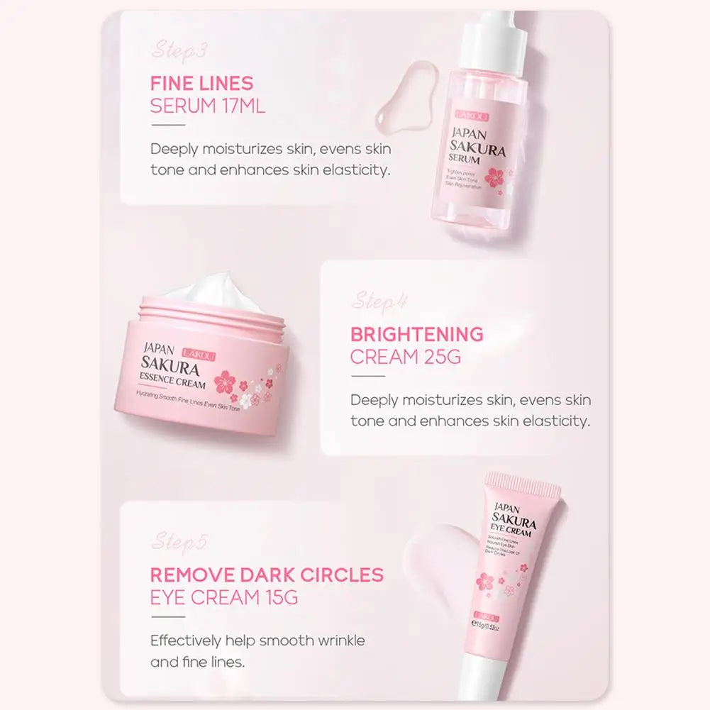 5PCs Facial Skin Care Set Gentle Skin Cleaning Travel Skincare Set For Girls W/ Cleanser Toner Face Serum Cream Eye Cream