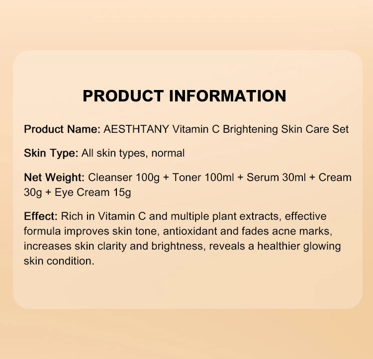 Natural Vitamin C Skin Care Set Moisturizing Hyaluronic Acid Skin Care Kit 5PCS Women Beauty Set