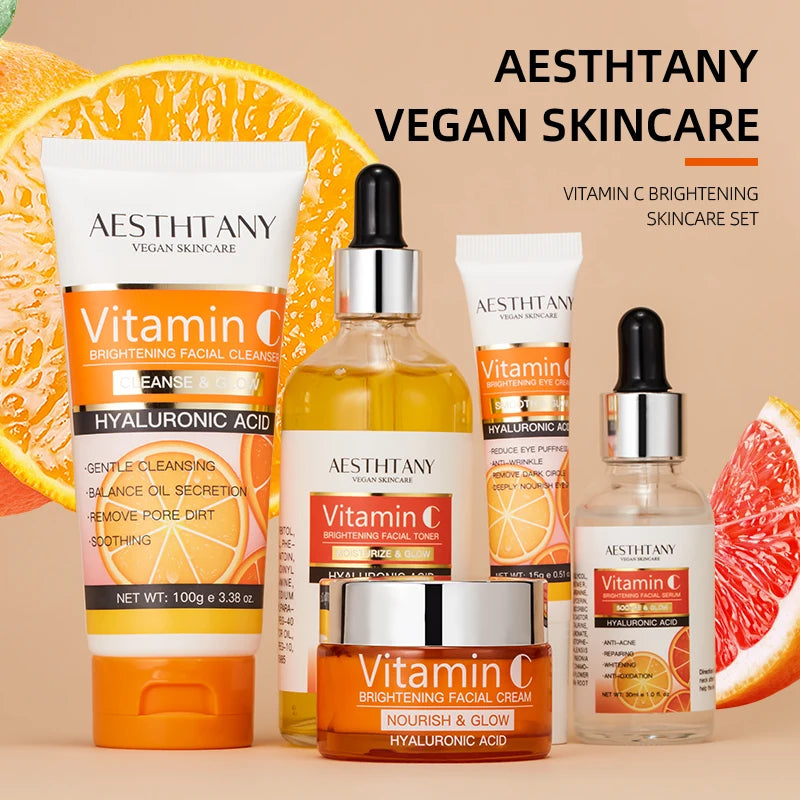 Natural Vitamin C Skin Care Set Moisturizing Hyaluronic Acid Skin Care Kit 5PCS Women Beauty Set