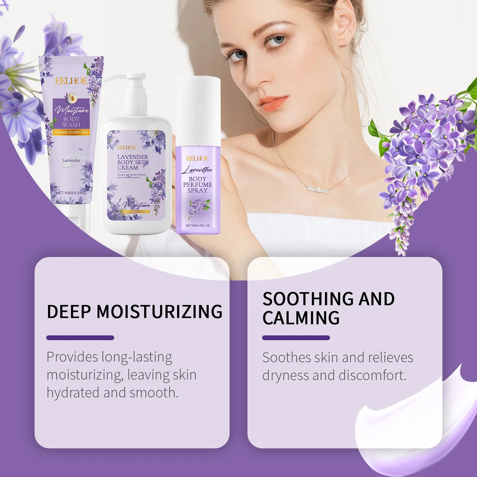 Eelhoe Lavender Body Care Set Keep Freshing Lasting Fragrance Deep Clean Reduce Dry Removing Exfoliate Skin Moisturizing Product