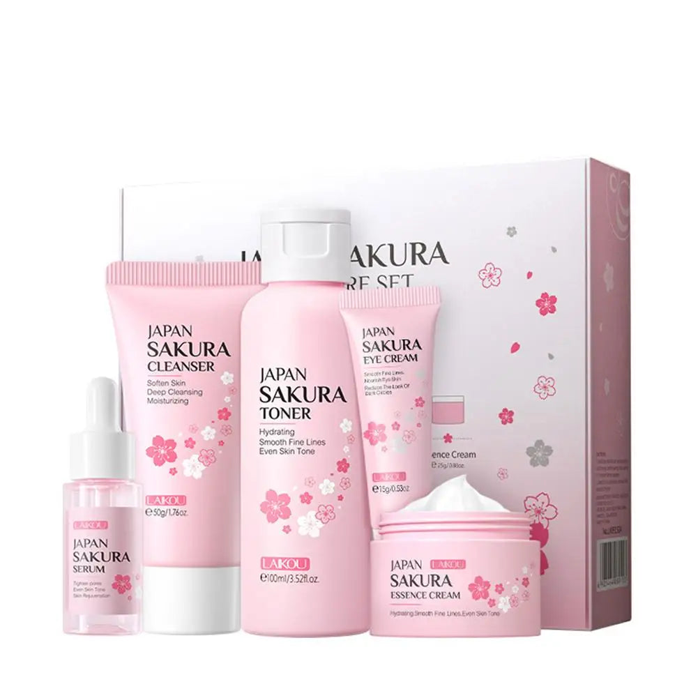 5PCs Facial Skin Care Set Gentle Skin Cleaning Travel Skincare Set For Girls W/ Cleanser Toner Face Serum Cream Eye Cream