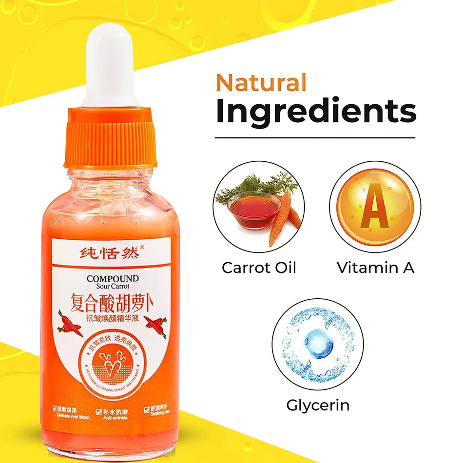 Carrot Facial Skin Care Set Carrot Serum Moisturizing Remove Dryness Fine Lines Whitening Brighten Face Anti-Aging Essence