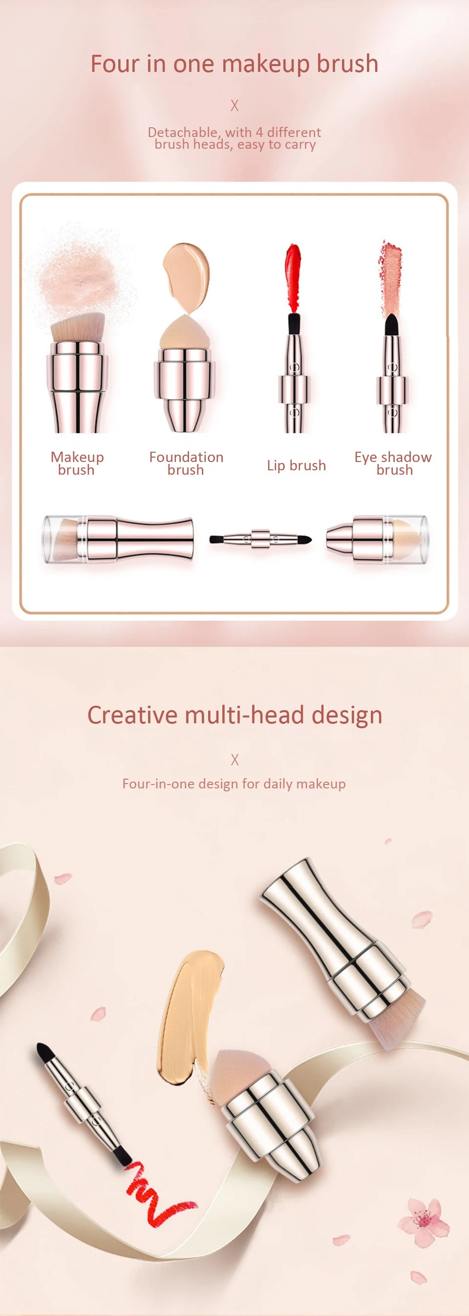 4 in 1 makeup brush set multifunctional eye shadow brush portable foundation brush blush brush lip brush