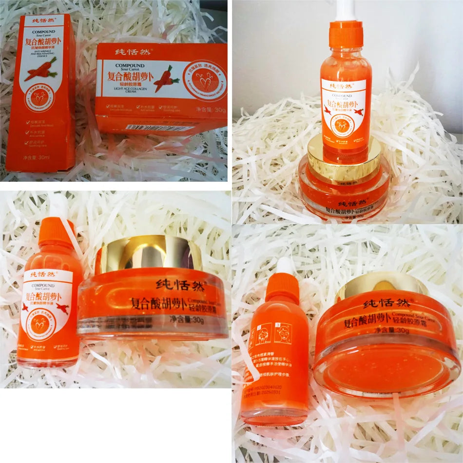 Carrot Facial Skin Care Set Carrot Serum Moisturizing Remove Dryness Fine Lines Whitening Brighten Face Anti-Aging Essence