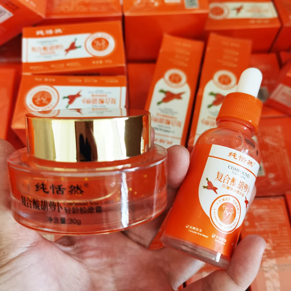 Carrot Facial Skin Care Set Carrot Serum Moisturizing Remove Dryness Fine Lines Whitening Brighten Face Anti-Aging Essence