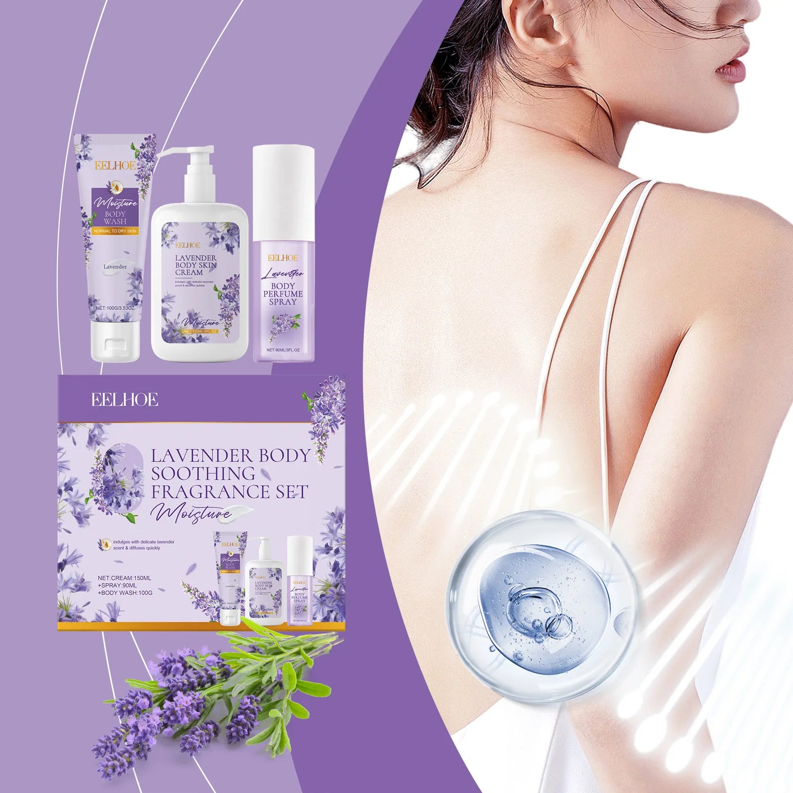 Eelhoe Lavender Body Care Set Keep Freshing Lasting Fragrance Deep Clean Reduce Dry Removing Exfoliate Skin Moisturizing Product