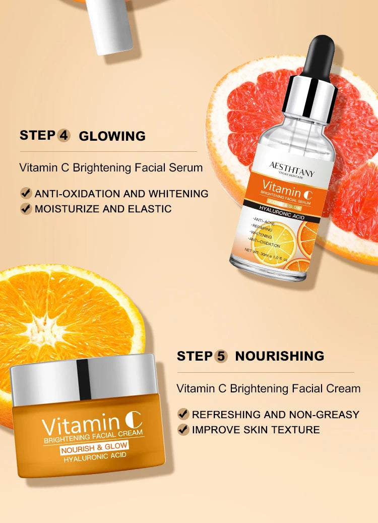 Natural Vitamin C Skin Care Set Moisturizing Hyaluronic Acid Skin Care Kit 5PCS Women Beauty Set