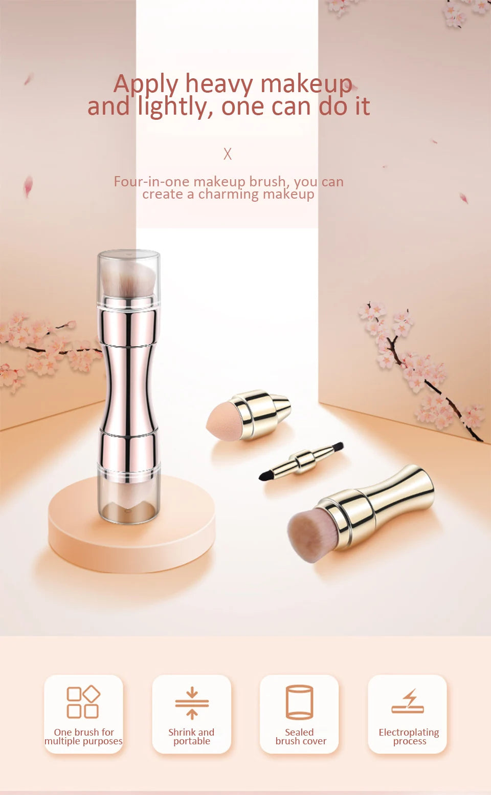 4 in 1 makeup brush set multifunctional eye shadow brush portable foundation brush blush brush lip brush