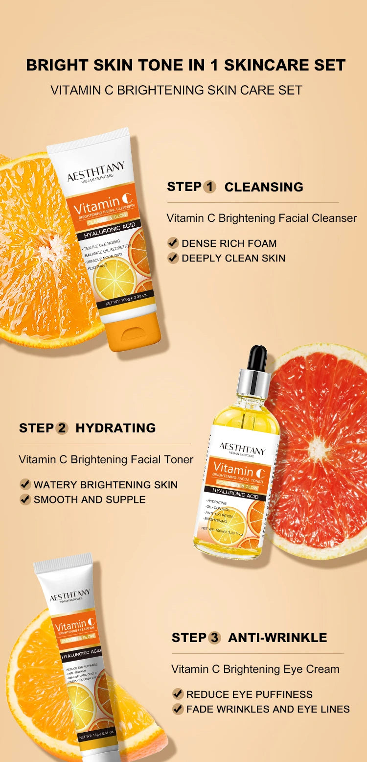 Natural Vitamin C Skin Care Set Moisturizing Hyaluronic Acid Skin Care Kit 5PCS Women Beauty Set