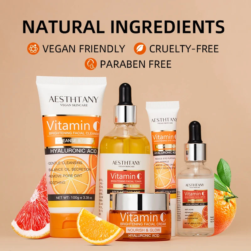 Natural Vitamin C Skin Care Set Moisturizing Hyaluronic Acid Skin Care Kit 5PCS Women Beauty Set