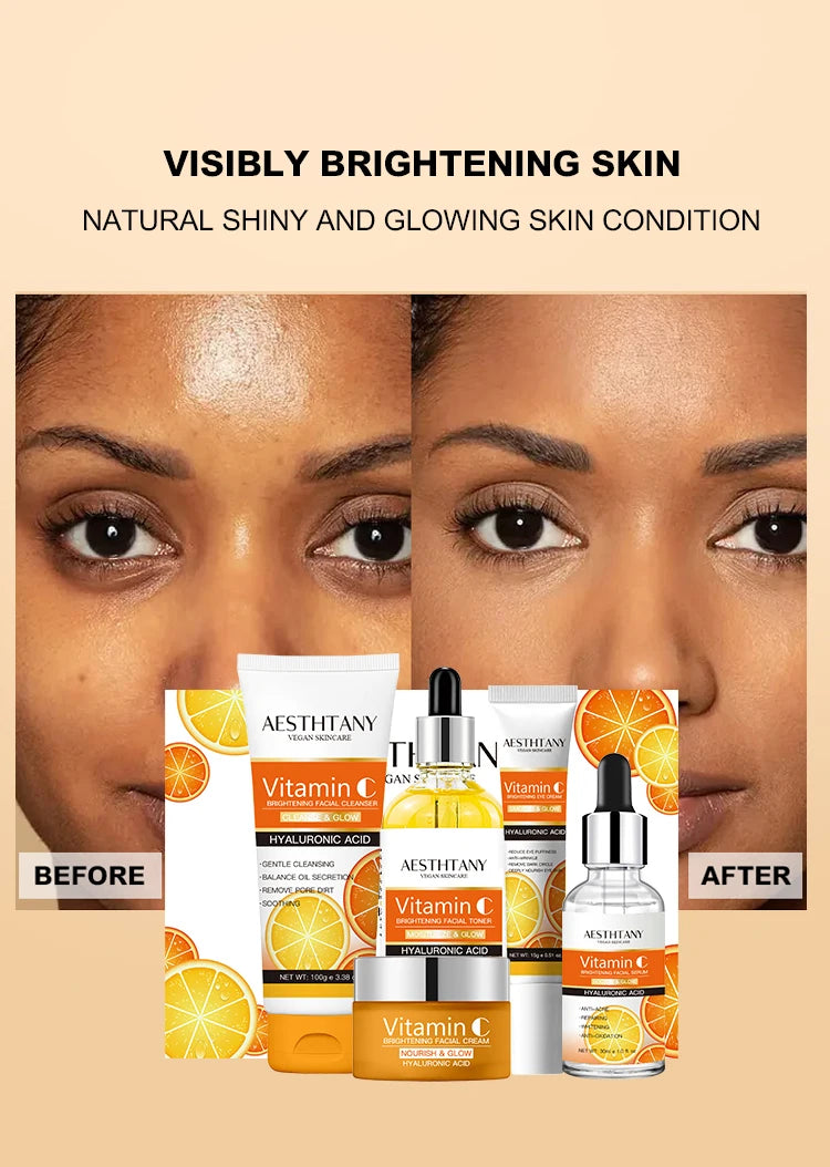 Natural Vitamin C Skin Care Set Moisturizing Hyaluronic Acid Skin Care Kit 5PCS Women Beauty Set