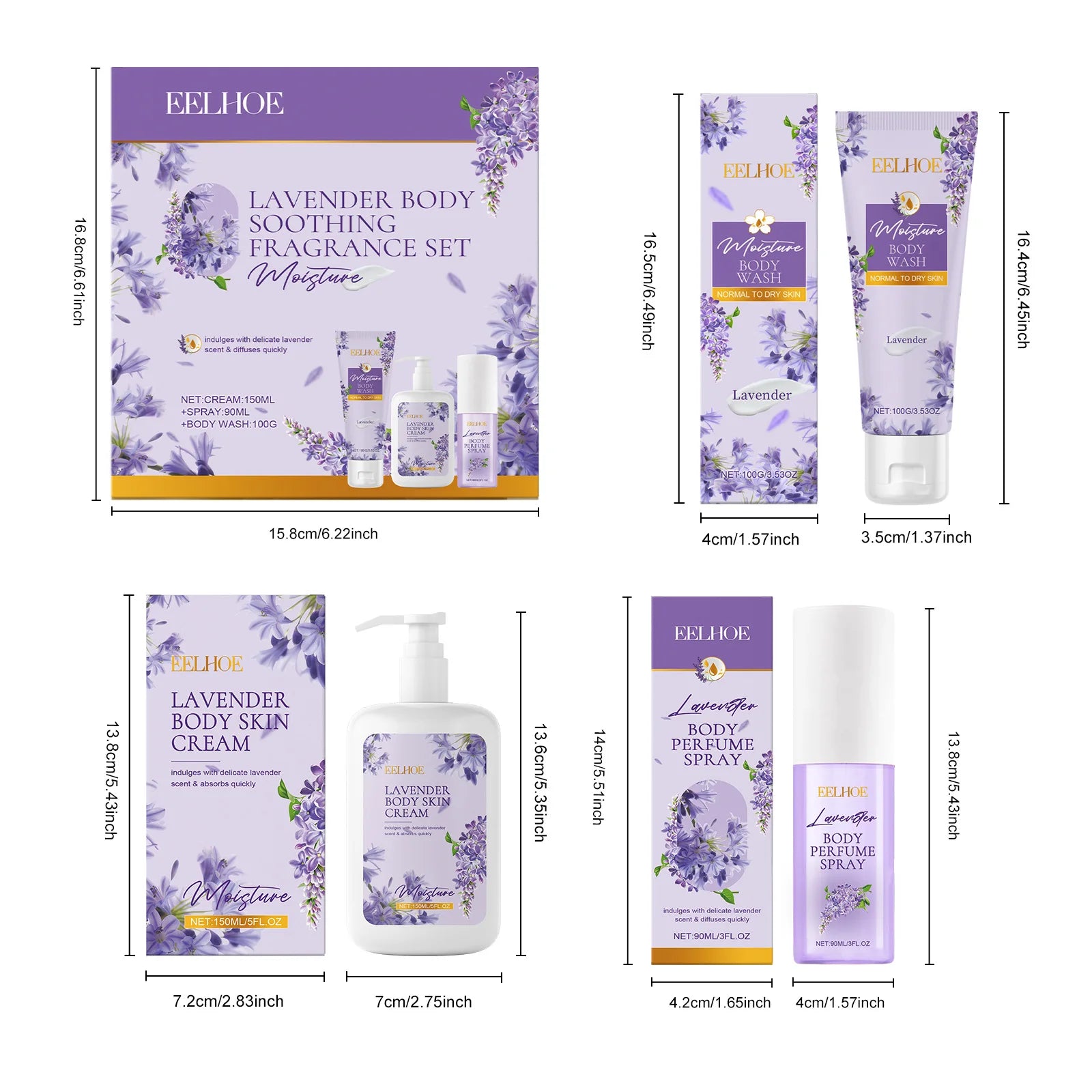 Eelhoe Lavender Body Care Set Keep Freshing Lasting Fragrance Deep Clean Reduce Dry Removing Exfoliate Skin Moisturizing Product