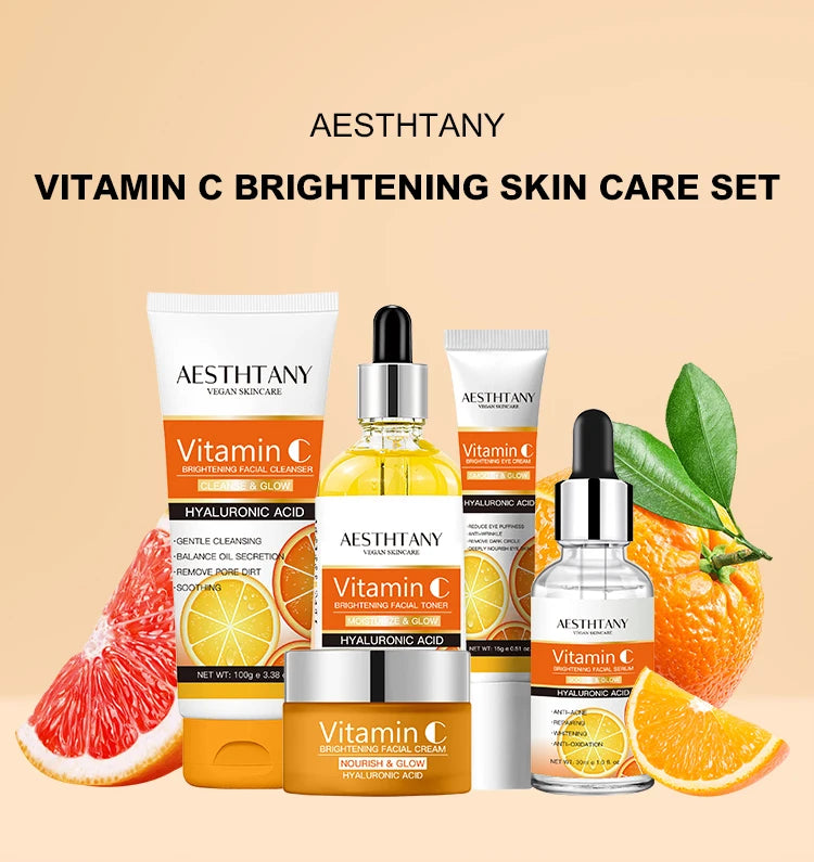 Natural Vitamin C Skin Care Set Moisturizing Hyaluronic Acid Skin Care Kit 5PCS Women Beauty Set
