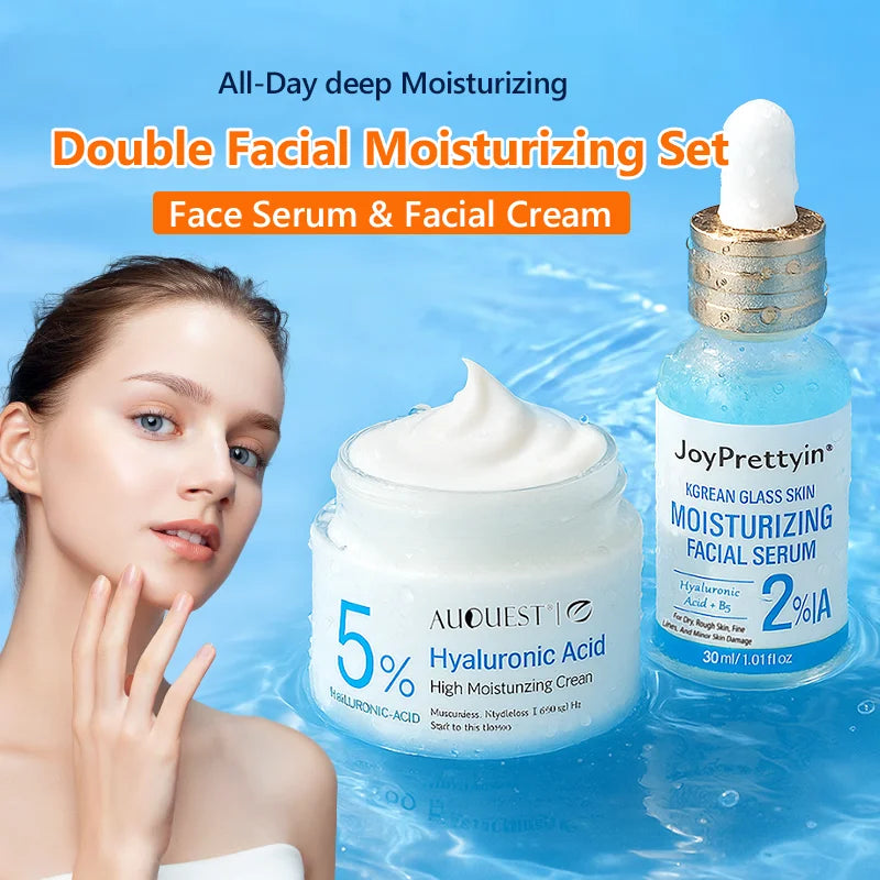 Hyaluronic Acid Face Serum & Cream Skin Care Set Deep Nourishing Lasting Moisturising Anti Dry Facial Skincare Cosmetics Kit