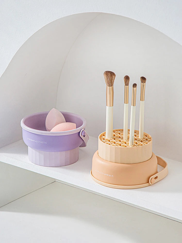 Makeup Brush Cleaning Bucket Washing And Drying Tools Beauty Makeup Powder Puff Cleaning Artifacts Drying Rack Storage Box